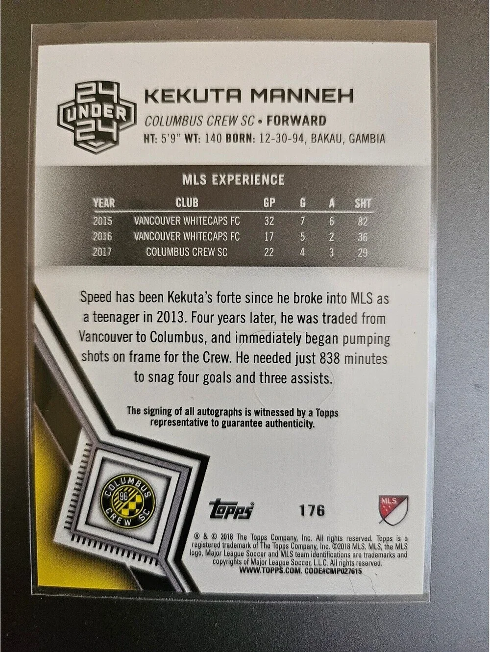 Kekuta Manneh [Autograph] #176 - 2018 Topps MLS Soccer